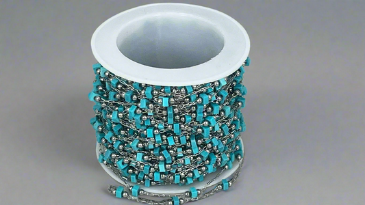 Chain with glass beads - Turquoise/Pastel (10 m)