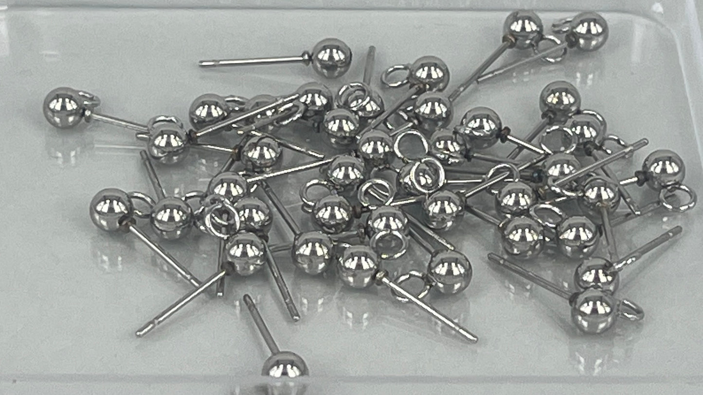 Earring pins 4mm silver/gold (40 pieces)