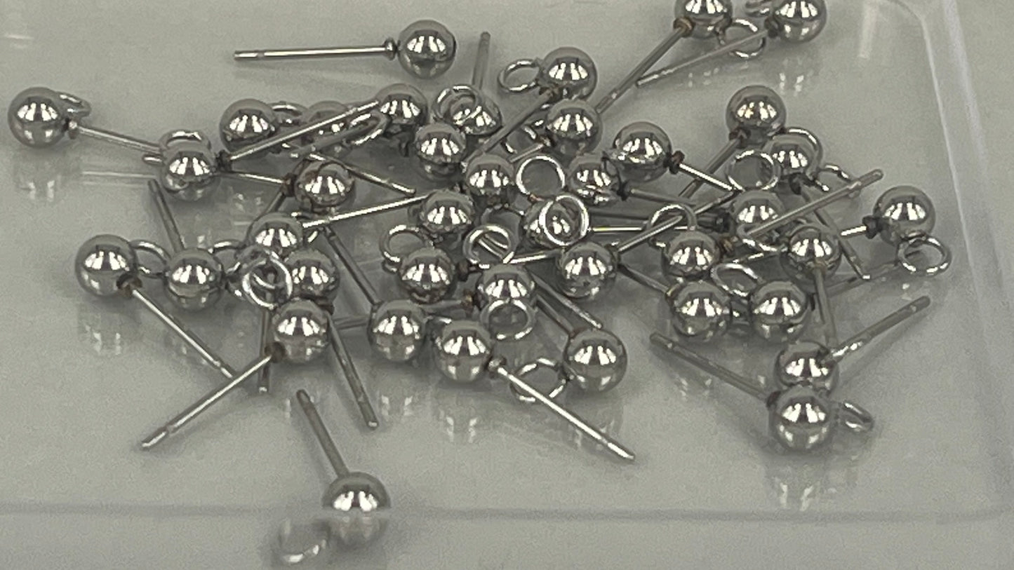Earring pins 4mm silver/gold (40 pieces)