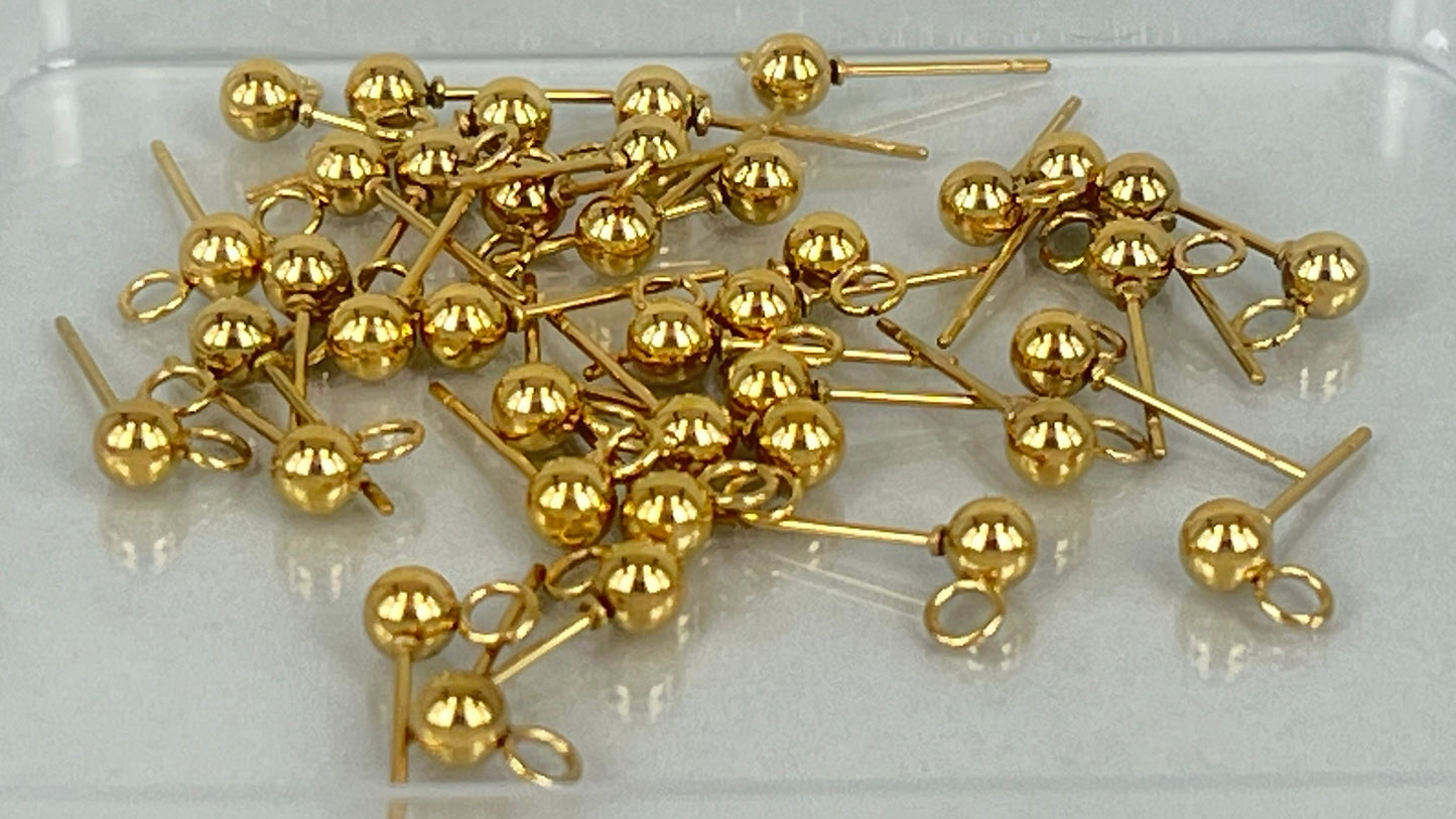 Earring pins 4mm silver/gold (40 pieces)