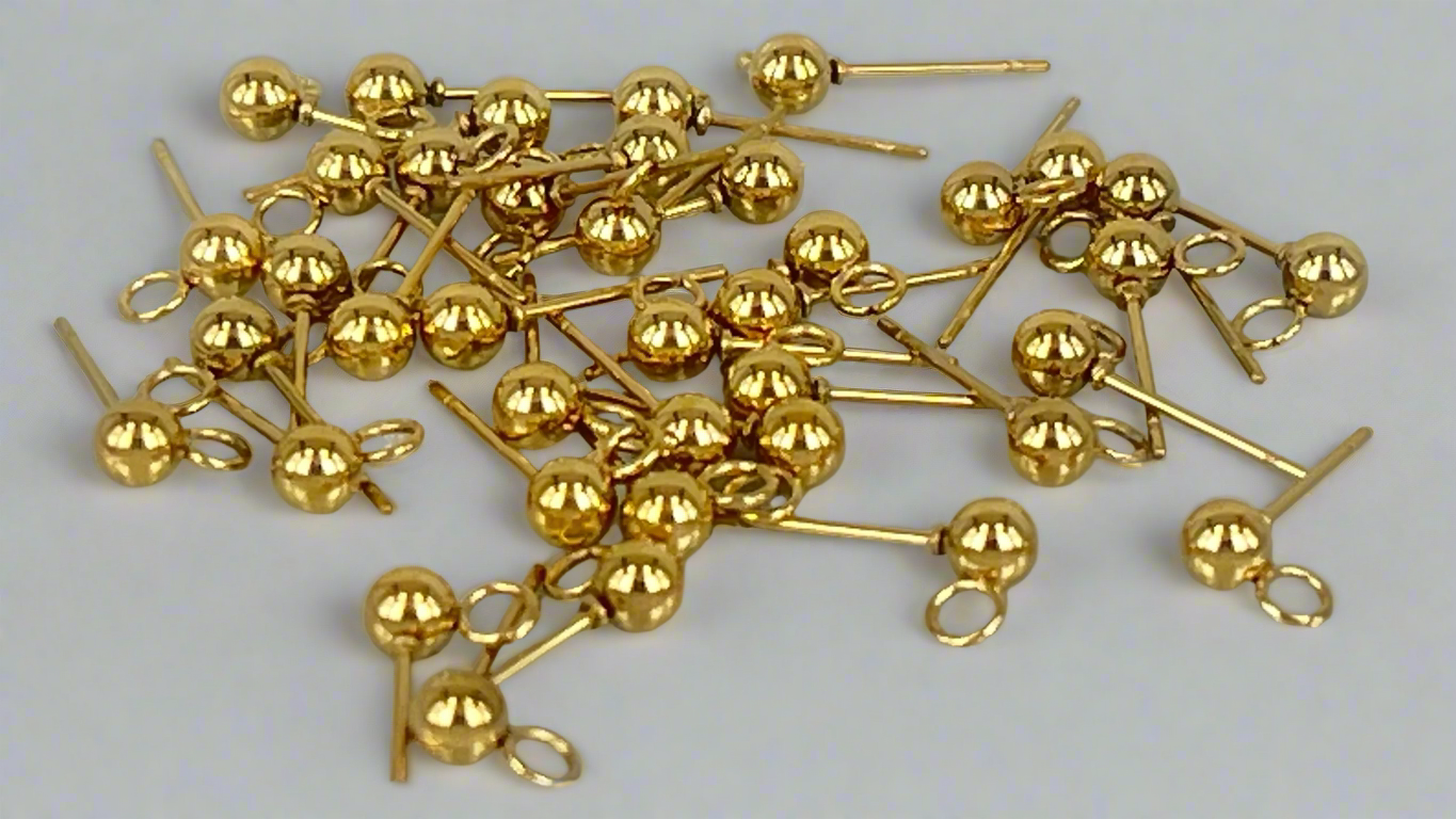 Earring pins 4mm silver/gold (40 pieces)