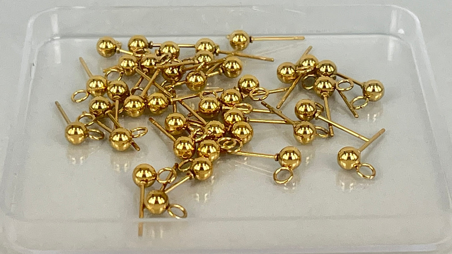 Earring pins 4mm silver/gold (40 pieces)