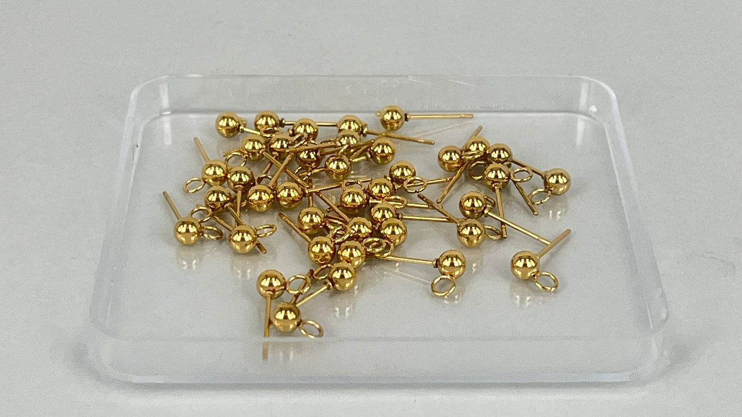 Earring pins 4mm silver/gold (40 pieces)